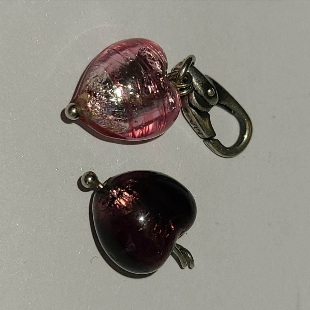 Kay’s Charmed Moments Set of Murano glass heart charms.